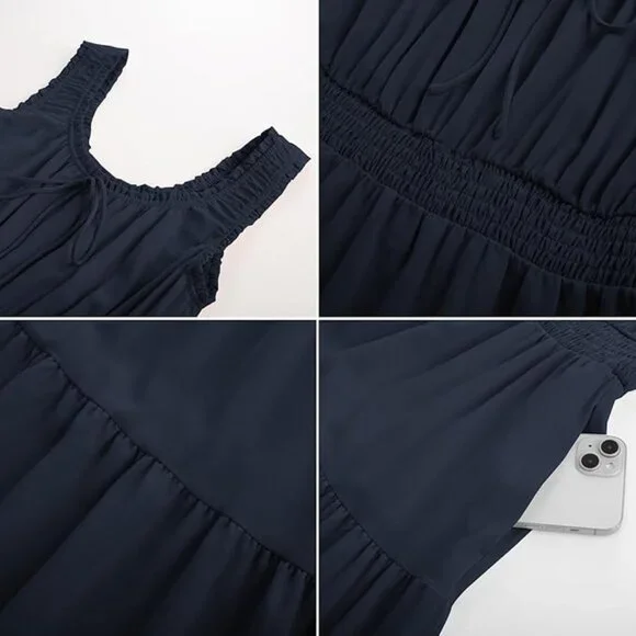 Long Flowy Tiered Dress Boho Swing Sundress with Pocket - Picture 2 of 5